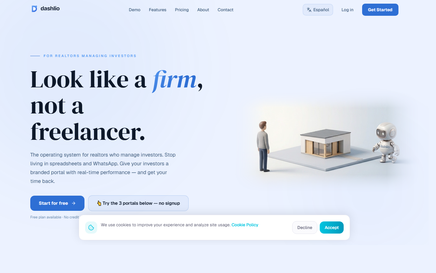 Dashlio landing — Look like a firm, not a freelancer