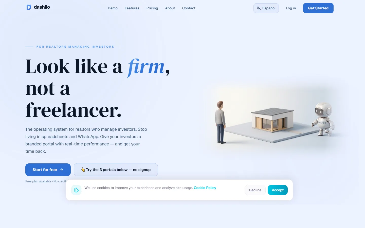 Dashlio dashboard home page